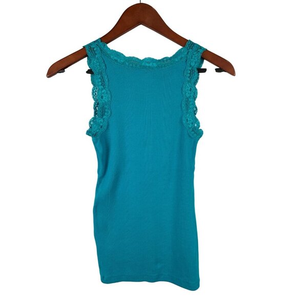 Faded Glory Womens XS Turquoise Ribbed Lace Trim Tank Top - Picture 2 of 4